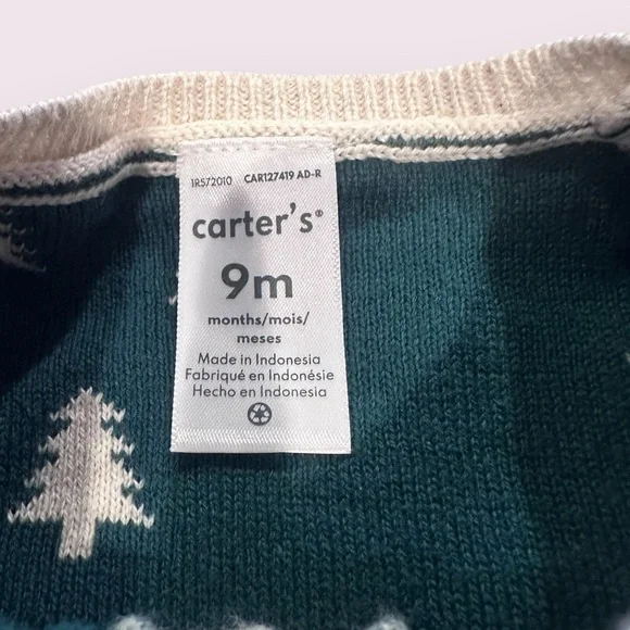 Carter's Baby Cream Knit Sweater Romper with Christmas Tree Print Size 9 Months - Picture 4 of 8